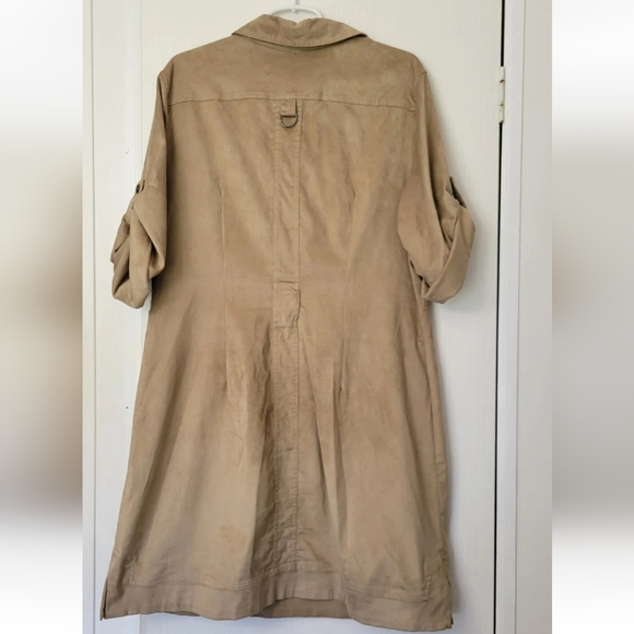 New York & Company Womens Faux Suede Leather Tan Dress Size 16 Roll Tab Sleeve - Picture 3 of 4